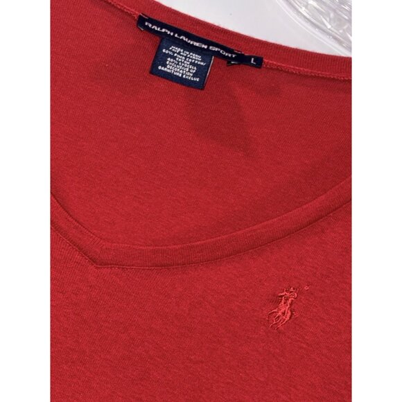 Ralph Lauren Women’s V-Neck LG Pima Cotton Blend Logo (Red) Fast Shipping! Large - Picture 1 of 3